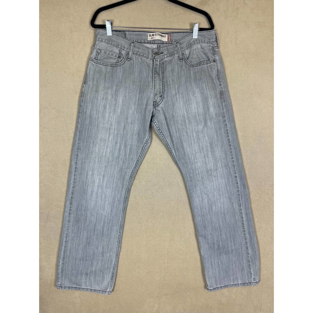 Levi's 514 Slim Straight Jeans Mens 36x30 Mid Rise Straight Leg Gray Denim